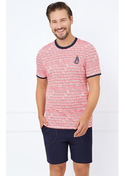 Piżama męska z krótkim rękawem i spodenkami czerwono-granatowa Flota, Kolor czerwono-granatowy, Rozmiar S, Italian Fashion ze sklepu Primodo w kategorii Piżamy męskie - zdjęcie 184073786
