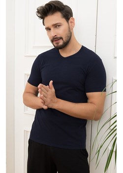 Granatowa koszulka męska na krótki rękaw w serek Ikar, Kolor granatowy, Rozmiar M, Italian Fashion ze sklepu Primodo w kategorii T-shirty męskie - zdjęcie 184074109