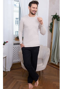 Piżama męska z długim rękawem i długą nogawką Zermat, Kolor beżowo-czarny, Rozmiar S, Italian Fashion ze sklepu Primodo w kategorii Piżamy męskie - zdjęcie 184075537