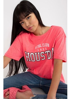 Różowy t-shirt damski z nadrukiem EM-TS-527-1.26X, Kolor różowy, Rozmiar one size, EX MODA ze sklepu Primodo w kategorii Bluzki damskie - zdjęcie 184081397
