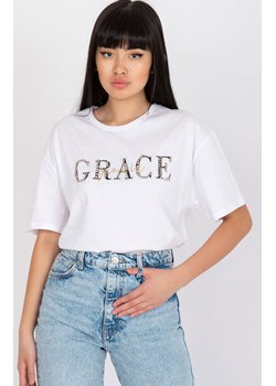 Biały t-shirt damski z dżetami HB-TS-3084.52, Kolor biały, Rozmiar L, HiB ze sklepu Primodo w kategorii Bluzki damskie - zdjęcie 184081457