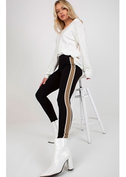 Czarne legginsy damskie z lampasem VI-LG-5020.17X, Kolor czarno-beżowy, Rozmiar M, FactoryPrice ze sklepu Primodo w kategorii Spodnie damskie - zdjęcie 184081505