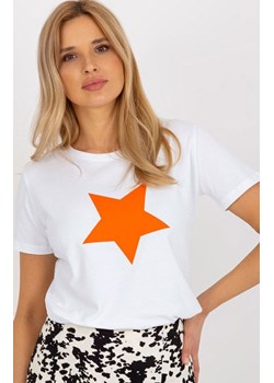 T-shirt damski z pomarańczową gwiazdą RV-TS-8626.00, Kolor biało-pomarańczowy, Rozmiar L/XL, BASIC FEEL GOOD ze sklepu Primodo w kategorii Bluzki damskie - zdjęcie 184081557