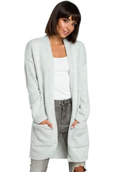 Kardigan z kieszeniami BK001, Kolor szary melanż, Rozmiar one size, BE Knit ze sklepu Primodo w kategorii Swetry damskie - zdjęcie 184081799