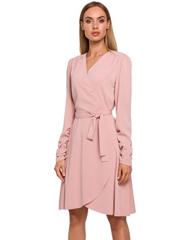 Elegancka sukienka damska kopertowa różowa pastelowa M487, Kolor pudrowy, Rozmiar S, MOE ze sklepu Primodo w kategorii Sukienki - zdjęcie 184081838