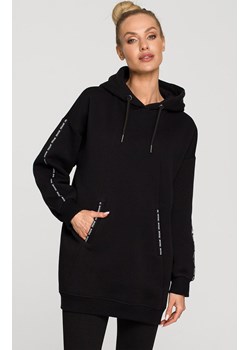 Czarna bluza oversize z kapturem i ozdobnymi lampasami M696, Kolor czarny, Rozmiar L, MOE ze sklepu Primodo w kategorii Bluzy damskie - zdjęcie 184082168