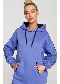 Jasno fioletowa bluza oversize z kapturem i ozdobnymi lampasami M696, Kolor jasny fiolet, Rozmiar L, MOE ze sklepu Primodo w kategorii Bluzy damskie - zdjęcie 184082176