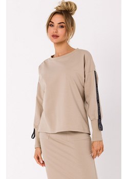 Bluza damska z lampasami beżowa M727, Kolor beżowy, Rozmiar L, MOE ze sklepu Primodo w kategorii Bluzy damskie - zdjęcie 184082488