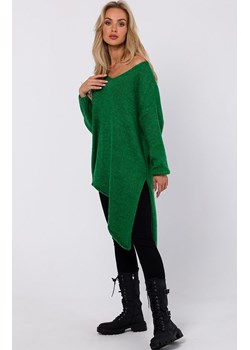Sweter tunika z asymetrycznym dołem szmaragdowy M769, Kolor szmaragdowy, Rozmiar uniwersalny, MOE ze sklepu Primodo w kategorii Swetry damskie - zdjęcie 184083087