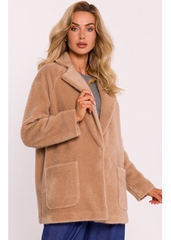 Krótki płaszcz damski z włosem beżowy M808, Kolor beżowy, Rozmiar 2XL/3XL, MOE ze sklepu Primodo w kategorii Płaszcze damskie - zdjęcie 184083715