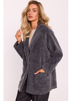 Krótki płaszcz damski z włosem szary melanż M808, Kolor szary melanż, Rozmiar 2XL/3XL, MOE ze sklepu Primodo w kategorii Płaszcze damskie - zdjęcie 184083725