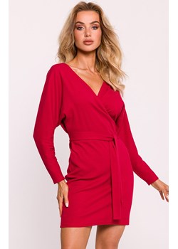 Prążkowana sukienka mini z paskiem czerwona M819, Kolor czerwony, Rozmiar 2XL/3XL, MOE ze sklepu Primodo w kategorii Sukienki - zdjęcie 184083919