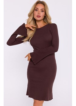Sukienka prążkowana z poszerzonymi rękawami brązowa M821, Kolor brązowy, Rozmiar 2XL/3XL, MOE ze sklepu Primodo w kategorii Sukienki - zdjęcie 184083946