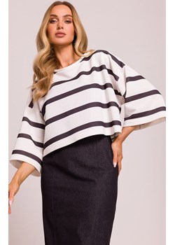 Moe krótka bluza damska w paski M844/1, Kolor biały-wzór, Rozmiar 2XL/3XL, MOE ze sklepu Primodo w kategorii Bluzy damskie - zdjęcie 184084347