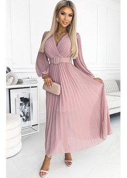 Plisowana sukienka z paskiem pudrowy róż 414-2 Klara, Kolor róż pudrowy, Rozmiar one size, NUMOCO BASIC ze sklepu Primodo w kategorii Sukienki - zdjęcie 184086767