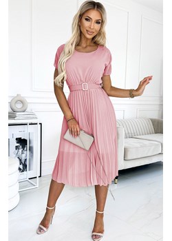 Plisowana sukienka midi z szerokim paskiem brudny róż 465-3 Mia, Kolor brudny róż, Rozmiar one size, NUMOCO BASIC ze sklepu Primodo w kategorii Sukienki - zdjęcie 184086899