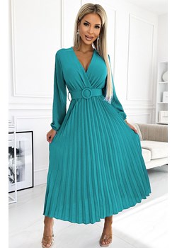 Plisowana sukienka midi z długim rękawem morska 504-6 Viviana, Kolor morski, Rozmiar one size, NUMOCO BASIC ze sklepu Primodo w kategorii Sukienki - zdjęcie 184087048