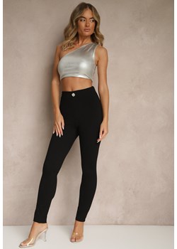 Czarne Legginsy High Waist z Wiskozą z Cyrkoniowym Guzikiem Naliselle ze sklepu renee.pl w kategorii Spodnie damskie - zdjęcie 184101605
