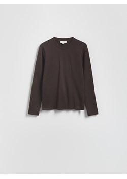 Reserved - Bawełniany longsleeve - ciemnobrązowy ze sklepu Reserved w kategorii Bluzki damskie - zdjęcie 184106619