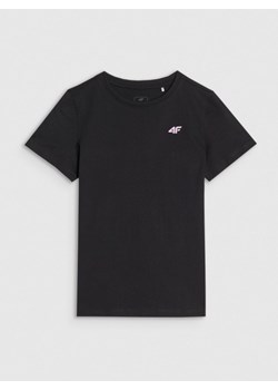 Dziewczęcy t-shirt basic 4F 4FJWSS25TTSHF2177 - czarny ze sklepu Sportstylestory.com w kategorii T-shirty chłopięce - zdjęcie 184107367