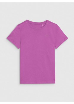 Dziewczęcy t-shirt basic 4F 4FJWSS25TTSHF2177 - fioletowy ze sklepu Sportstylestory.com w kategorii Bluzki dziewczęce - zdjęcie 184107385