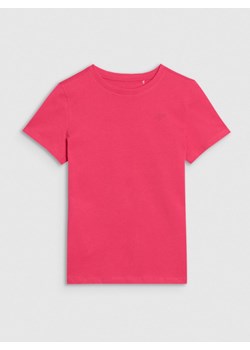 Dziewczęcy t-shirt basic 4F 4FJWSS25TTSHF2177 - różowy ze sklepu Sportstylestory.com w kategorii Bluzki dziewczęce - zdjęcie 184107397