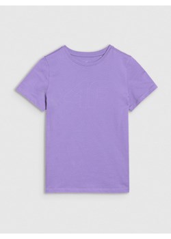 Dziewczęcy t-shirt z nadrukiem 4F 4FJWSS25TTSHF2176 - fioletowy ze sklepu Sportstylestory.com w kategorii Bluzki dziewczęce - zdjęcie 184107409
