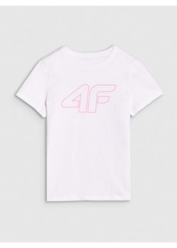 Dziewczęcy t-shirt z nadrukiem 4F 4FJWSS25TTSHF2176 - biały ze sklepu Sportstylestory.com w kategorii Bluzki dziewczęce - zdjęcie 184107415