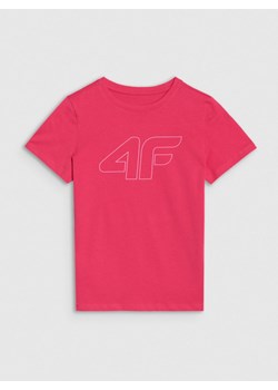 Dziewczęcy t-shirt z nadrukiem 4F 4FJWSS25TTSHF2176 - różowy ze sklepu Sportstylestory.com w kategorii Bluzki dziewczęce - zdjęcie 184107427