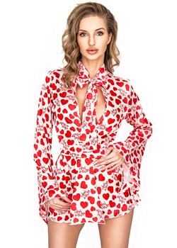 Inezza short robe biały krótki szlafrok w serduszka, Kolor biało-czerwony, Rozmiar S/M, Anais ze sklepu Intymna w kategorii Szlafroki damskie - zdjęcie 184111556