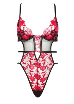 Koronkowe body damskie z miseczkami Evangelina, Kolor czarno-czerwony, Rozmiar L/XL, Beauty Night ze sklepu Intymna w kategorii Body damskie - zdjęcie 184114486