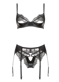 3-częściowy komplet bielizny damskiej wet look Marilyn set, Kolor czarny, Rozmiar S/M, Beauty Night ze sklepu Intymna w kategorii Komplety bielizny damskiej - zdjęcie 184114649