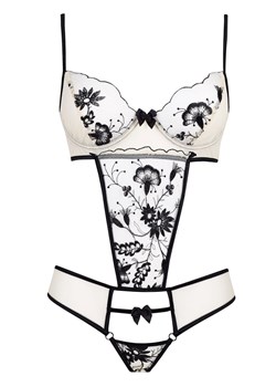 Cieliste body damskie z czarną koronką Savannah, Kolor cielisto-czarny, Rozmiar S/M, Beauty Night ze sklepu Intymna w kategorii Body damskie - zdjęcie 184114857
