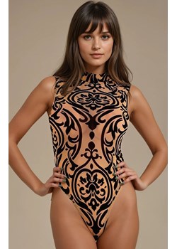 Body damskie beżowe z czarnym wzorem Patischia, Kolor beżowo-czarny, Rozmiar S/M, LivCo Corsetti Fashion ze sklepu Intymna w kategorii Body damskie - zdjęcie 184115357