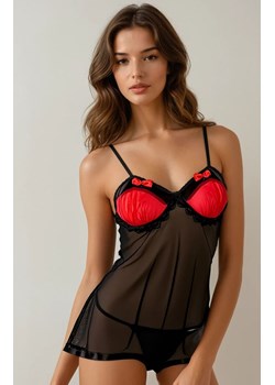 Tiulowa koszulka i stringi Ritea, Kolor czarno-czerwony, Rozmiar S/M, LivCo Corsetti Fashion ze sklepu Intymna w kategorii Koszule nocne - zdjęcie 184115369