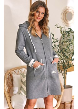 Doctor Nap Szary szlafrok w sportowym stylu z ozdobnymi ściągaczami SMZ.4508.DARK_GREY, Kolor szary, Rozmiar S, Doctor Nap ze sklepu Intymna w kategorii Szlafroki damskie - zdjęcie 184118179