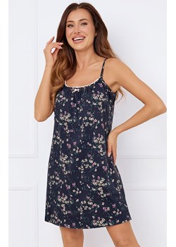 Bawełniana koszula nocna damska na wąskie ramiączko Almi, Kolor granatowy-wzór, Rozmiar S, Italian Fashion ze sklepu Intymna w kategorii Koszule nocne - zdjęcie 184127525