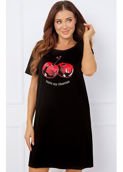 Bawełniana koszula nocna damska na krótki rękaw Cherry, Kolor czarny, Rozmiar S, Italian Fashion ze sklepu Intymna w kategorii Koszule nocne - zdjęcie 184127929