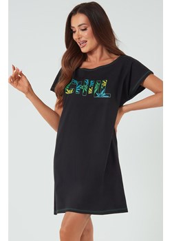 Koszula nocna damska na krótki rękaw Chill, Kolor czarny-wzór, Rozmiar S, Italian Fashion ze sklepu Intymna w kategorii Koszule nocne - zdjęcie 184127957