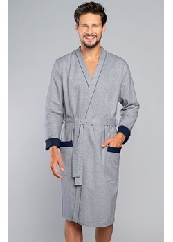 Bawełniany szlafrok męski z długim rękawem Gabriel, Kolor szary melanż-granat, Rozmiar M, Italian Fashion ze sklepu Intymna w kategorii Szlafroki męskie - zdjęcie 184128407