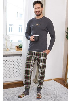 Bawełniana piżama męska w kratę grafitowa Seward, Kolor grafitowy-wzór, Rozmiar M, Italian Fashion ze sklepu Intymna w kategorii Piżamy męskie - zdjęcie 184129678