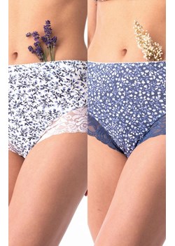 2-pack wysokie bawełniane majtki w kwiatowy wzór LPF 526, Kolor biało-granatowy, Rozmiar S, Key ze sklepu Intymna w kategorii Majtki damskie - zdjęcie 184131295