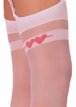 Białe pończochy do pasa z serduszkami Erimys 20 DEN White, Kolor biały, Rozmiar 4, LivCo Corsetti Fashion ze sklepu Intymna w kategorii Pończochy - zdjęcie 184133539