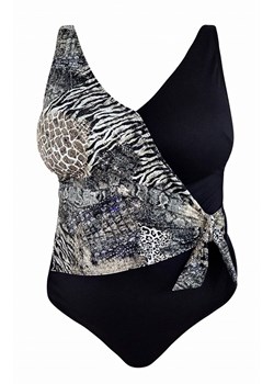 Jednoczęściowy strój kąpielowy wiązany po boku Plus Size L4617/5, Kolor czarno-szary, Rozmiar 40C, Lorin ze sklepu Intymna w kategorii Stroje kąpielowe - zdjęcie 184134338