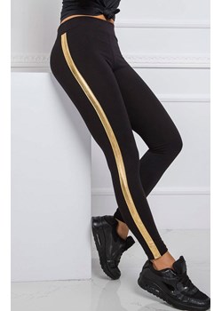 Legginsy damskie czarne z złotym lampasem RV-LG-R4766.06, Kolor czarno-złoty, Rozmiar XL, Rue Paris ze sklepu Intymna w kategorii Spodnie damskie - zdjęcie 184137547