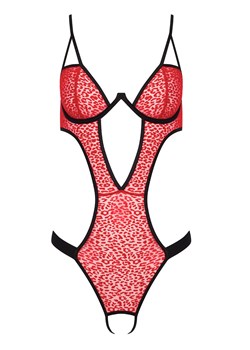 Body damskie koronkowe z otwartym krokiem Porigelia, Kolor czerwono-czarny, Rozmiar S/M, Passion ze sklepu Intymna w kategorii Body damskie - zdjęcie 184144109