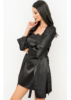 Komplet 3-częściowy szlafrok koszulka stringi Jacqueline Black LC 90249, Kolor czarny, Rozmiar 2XL, LivCo Corsetti Fashion ze sklepu Intymna w kategorii Komplety bielizny damskiej - zdjęcie 184147768