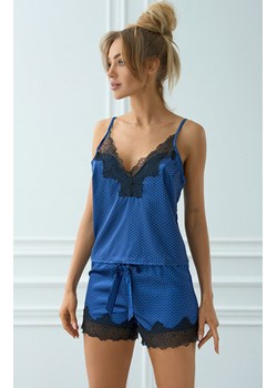 Mellara LC 90559 satynowa piżama krótkie spodenki i koszulka, Kolor granatowo-czarny, Rozmiar S/M, LivCo Corsetti Fashion ze sklepu Intymna w kategorii Piżamy damskie - zdjęcie 184147895