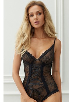 Obsessive koronkowe body damskie z otwartym krokiem Slevika teddy, Kolor czarny, Rozmiar S/M, Obsessive ze sklepu Intymna w kategorii Body damskie - zdjęcie 184148185