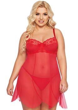 Zwiewna czerwona koszulka babydoll i stringi Carla, Kolor czerwony, Rozmiar XL, SoftLine Collection ze sklepu Intymna w kategorii Koszule nocne - zdjęcie 184148916
